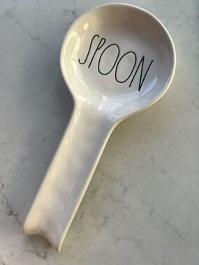Rae Dunn White Ceramic Spoon Rest with Black Lettering
